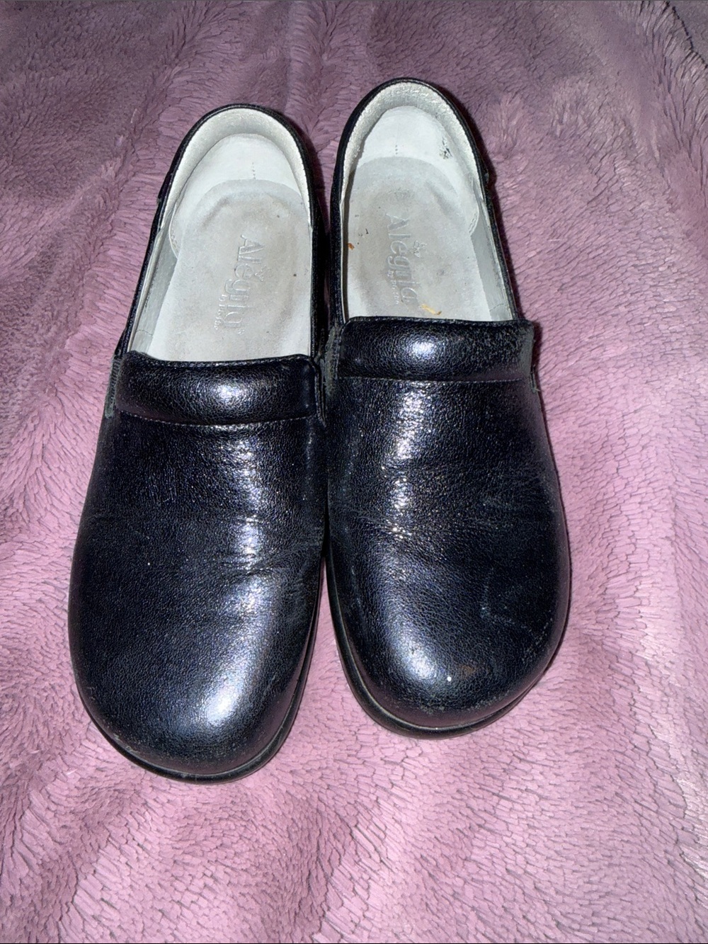 Alegria purple iridescent Leather Slip-On Clogs